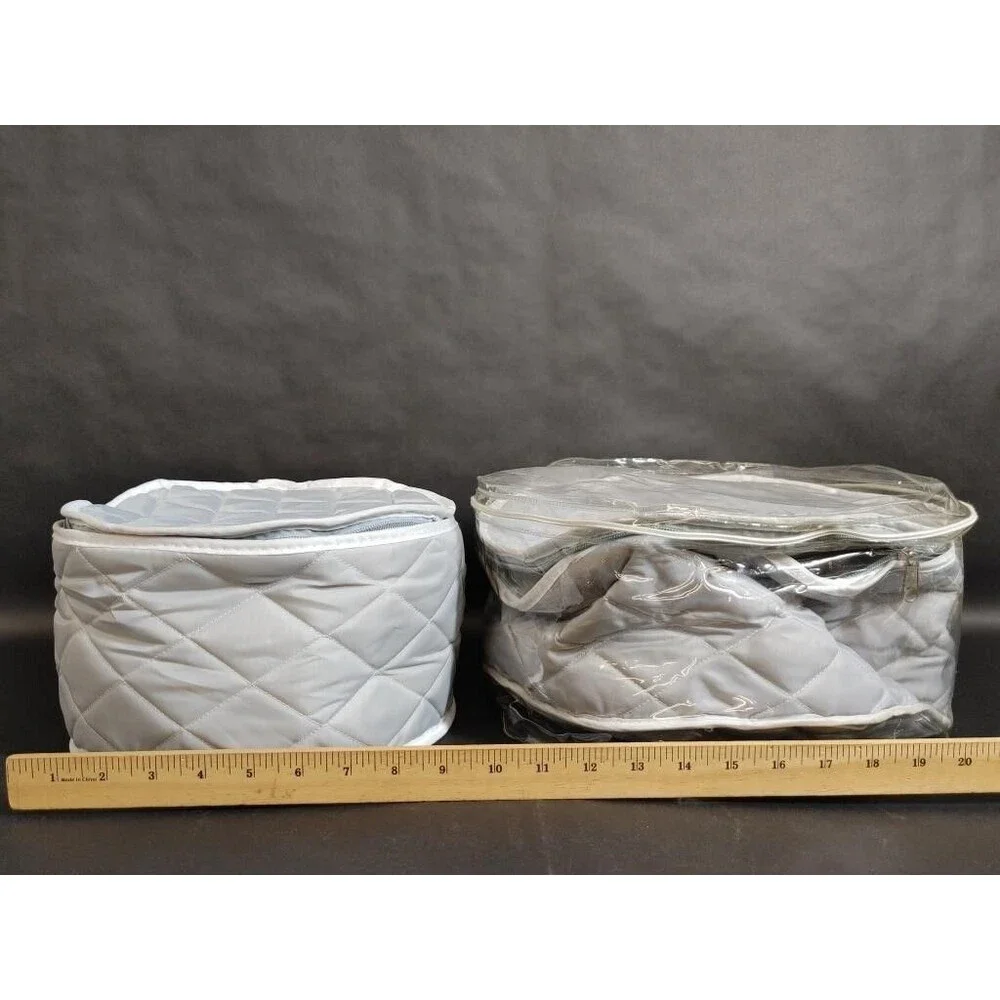 2pc Vtg Quilted Cases For Dinnerware Plates China Zipper Storage Bags Grey Home